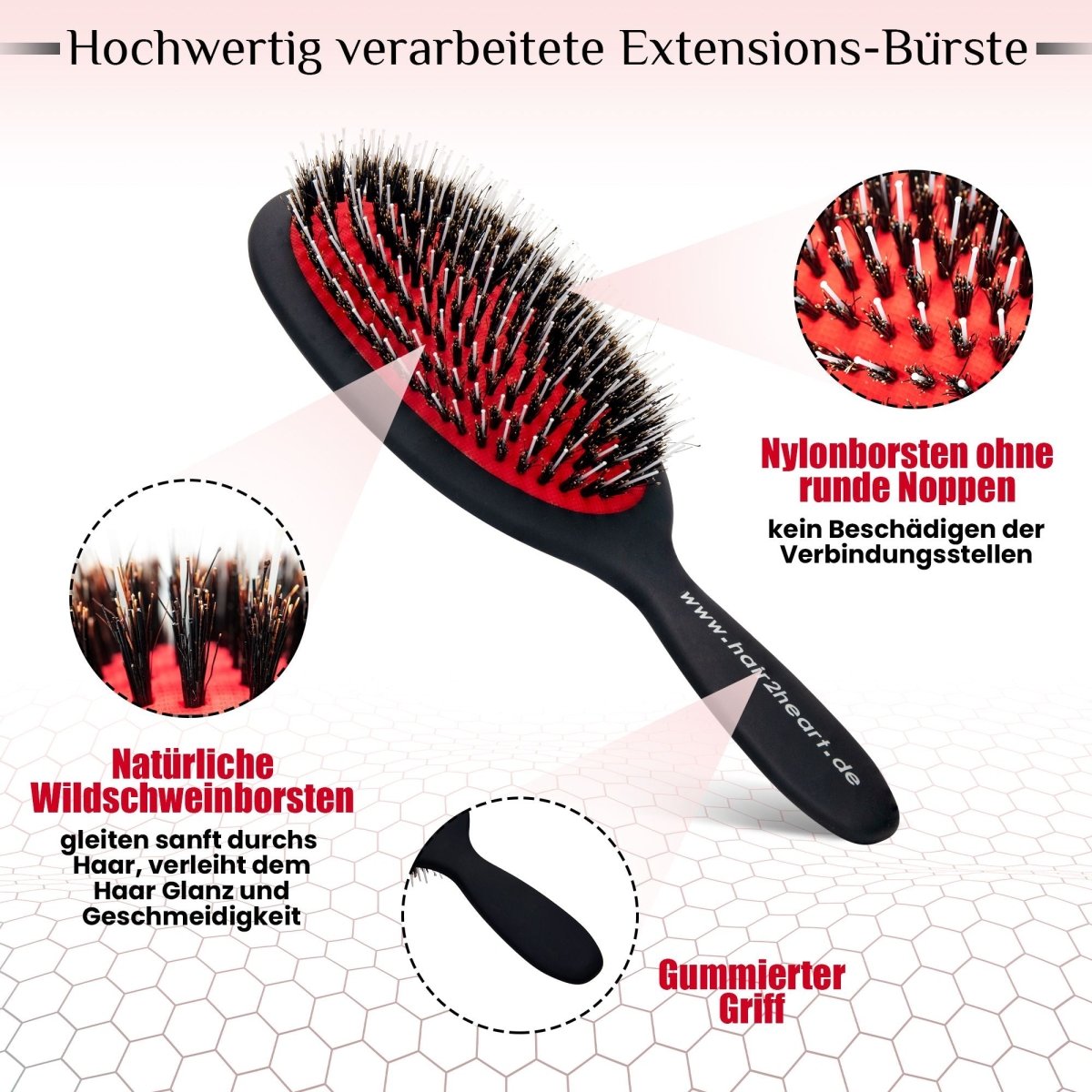 Bürste für Extensions - schwarz Haarbürste für Echthaar - Hair2Heart