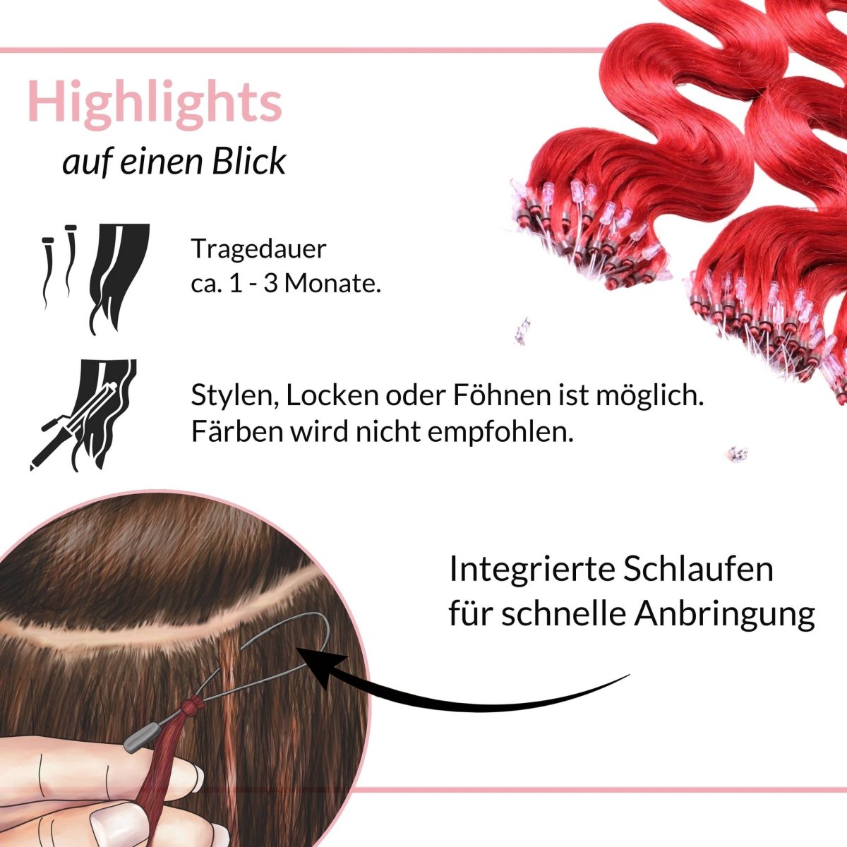 Microring Loops - gewellt Extensions aus Echthaar - Hair2Heart