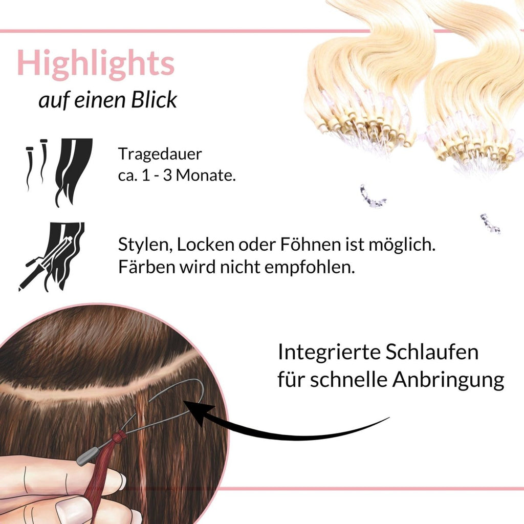 Microring Loops - gewellt Extensions aus Echthaar - Hair2Heart
