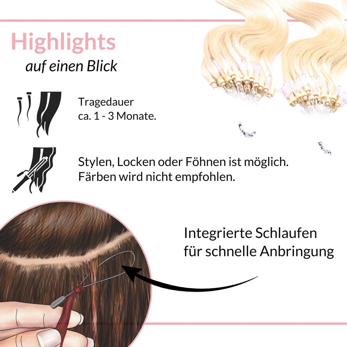 Microring Loops - gewellt Extensions aus Echthaar - Hair2Heart