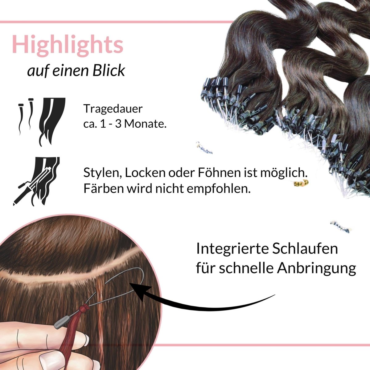 Microring Loops - gewellt Extensions aus Echthaar - Hair2Heart