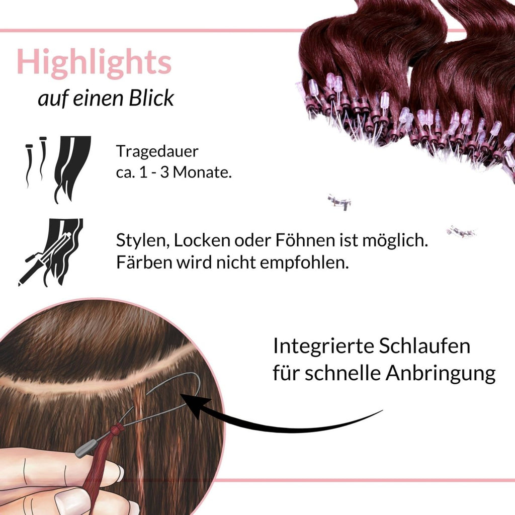 Microring Loops - gewellt Extensions aus Echthaar - Hair2Heart