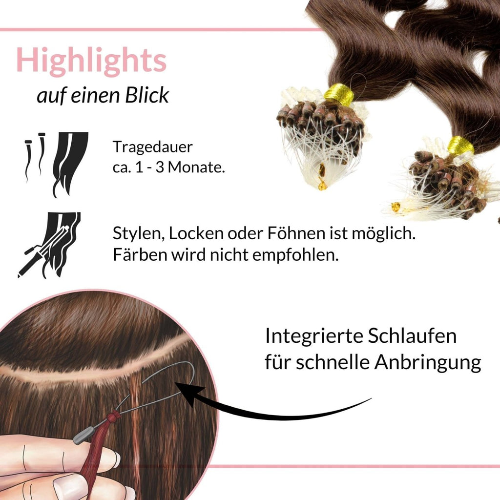 Microring Loops - gewellt Extensions aus Echthaar - Hair2Heart