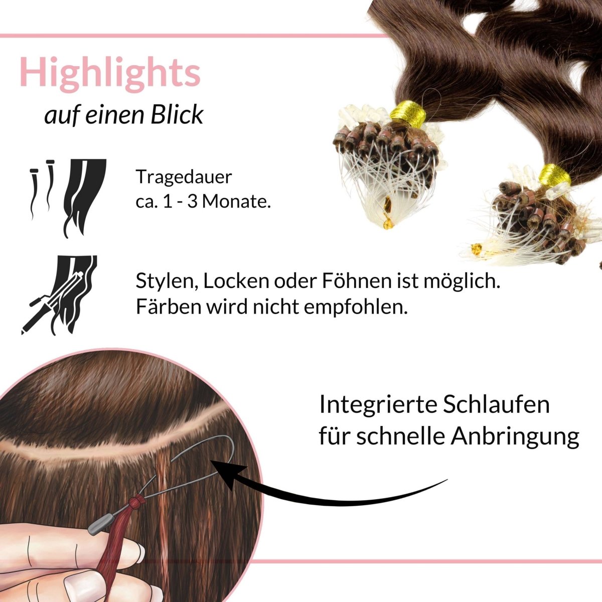 Microring Loops - gewellt Extensions aus Echthaar - Hair2Heart