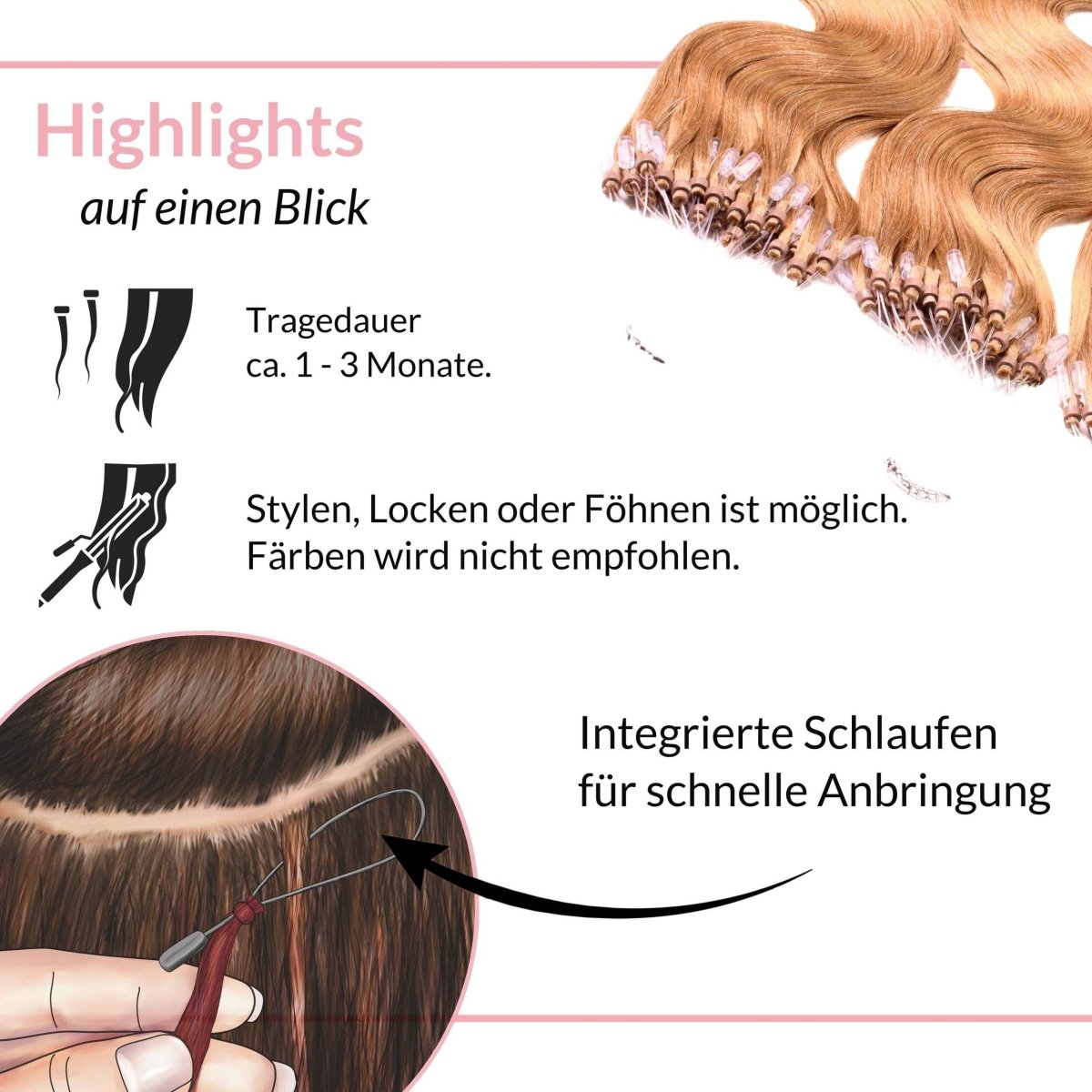 Microring Loops - gewellt Extensions aus Echthaar - Hair2Heart
