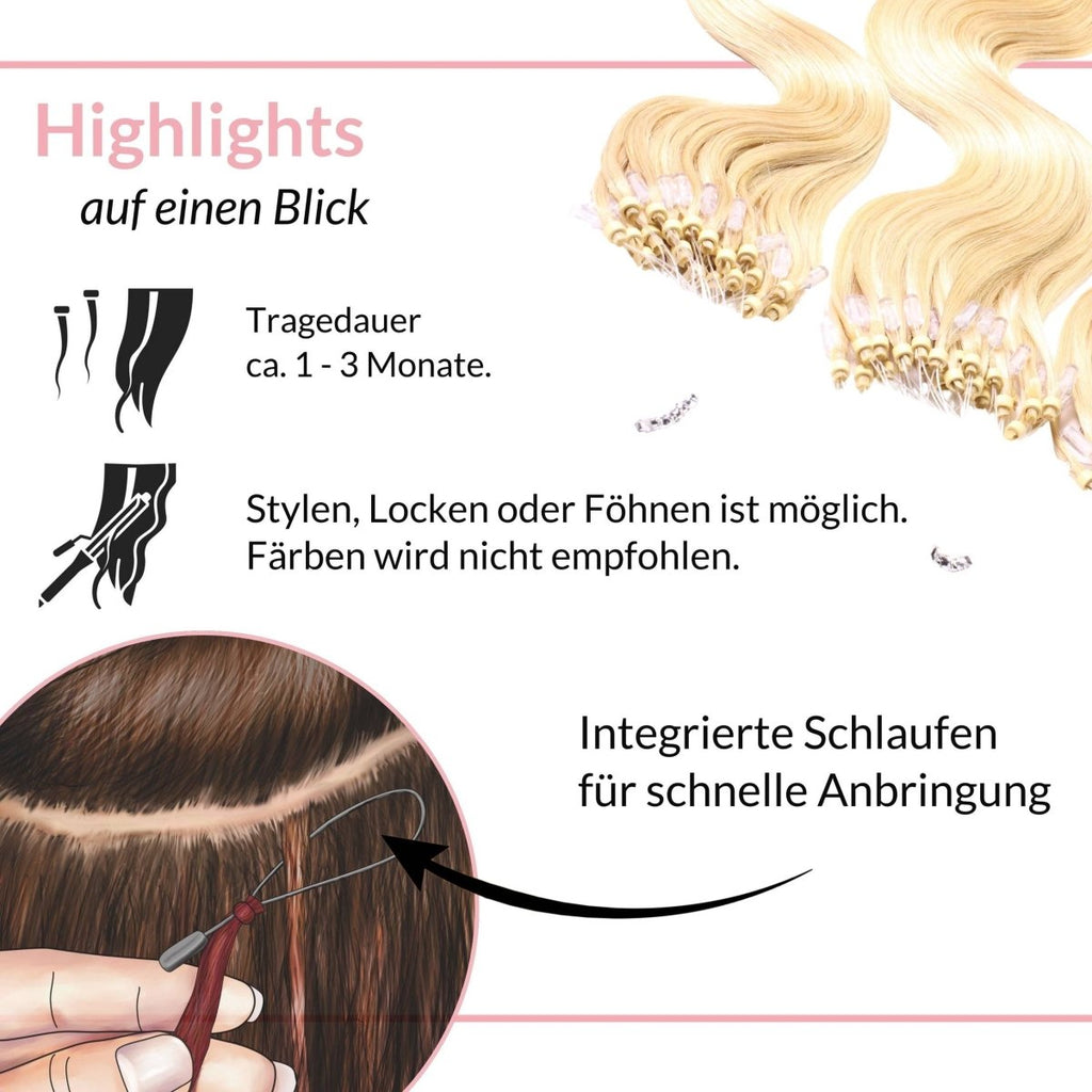 Microring Loops - gewellt Extensions aus Echthaar - Hair2Heart