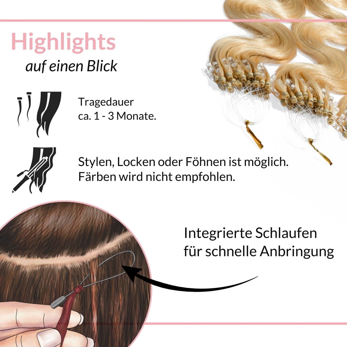 Microring Loops - gewellt Extensions aus Echthaar - Hair2Heart