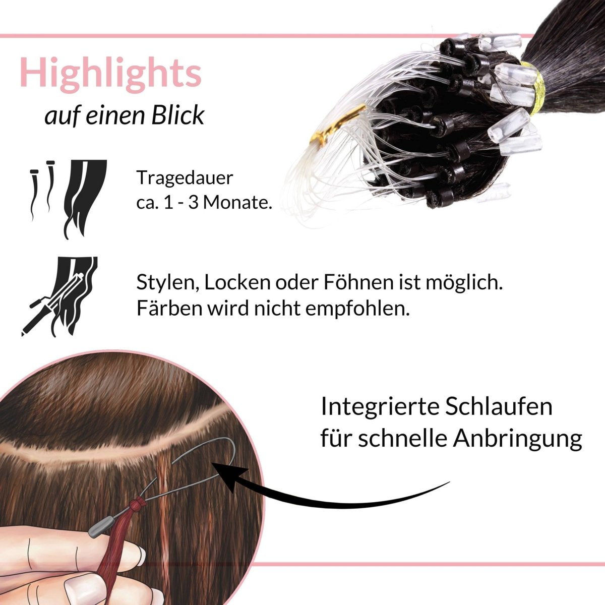 Microring Loops - glatt aus Echthaar - Hair2Heart