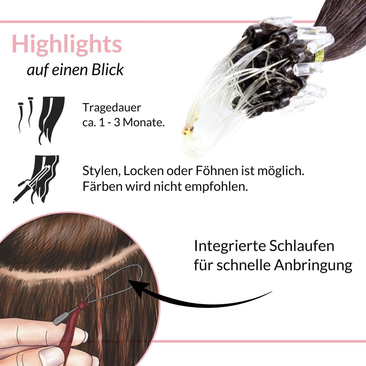 Microring Loops - glatt aus Echthaar - Hair2Heart