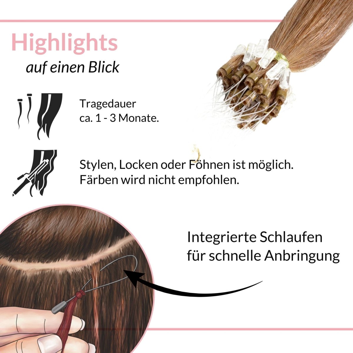 Microring Loops - glatt aus Echthaar - Hair2Heart