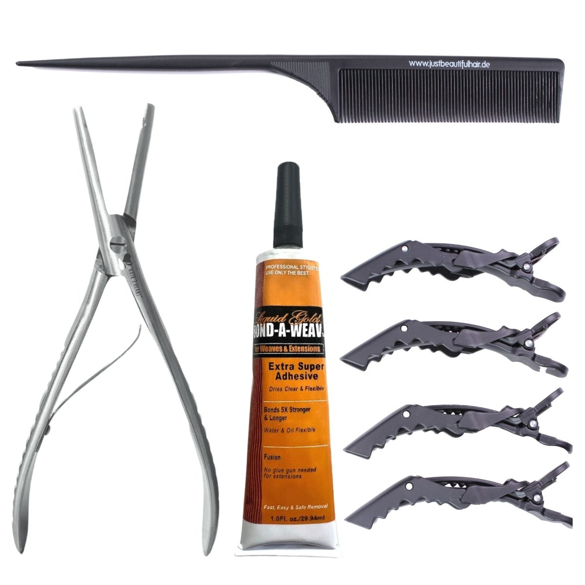Starter Set für Tape Extensions Zange Klammern Kamm Kleber- Hair2Heart