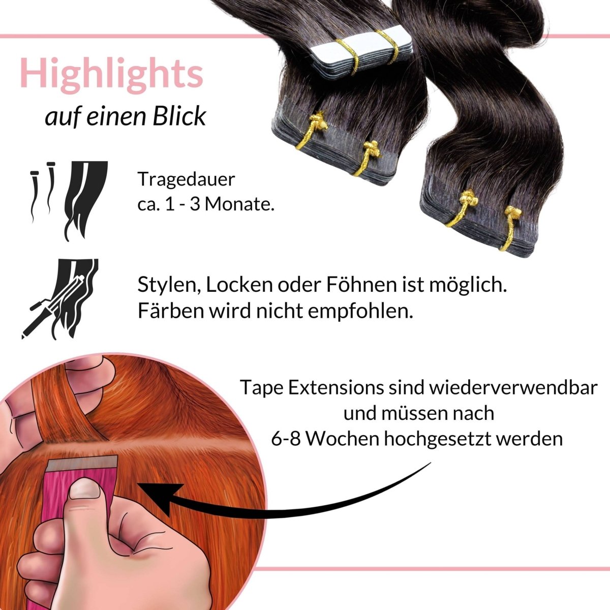 Tape Extensions gewellt aus Echthaar - Hair2Heart