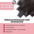 Premium Rohhaar Tape Extensions aus Remy Echthaar unbehandelt - Hair2Heart