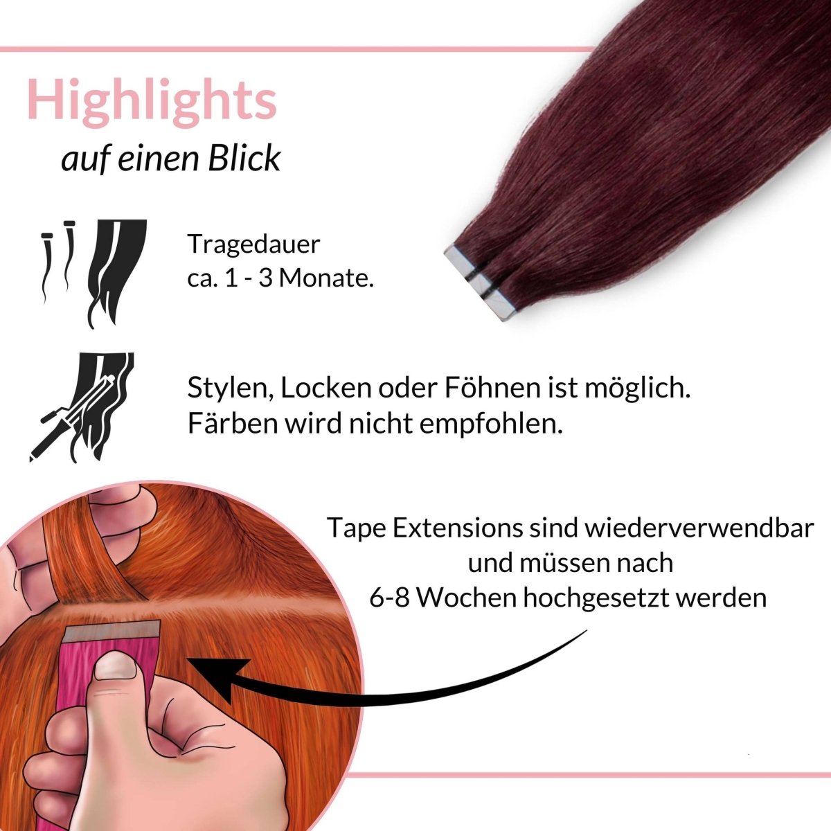 Tape Extensions glatt aus Echthaar - Hair2Heart