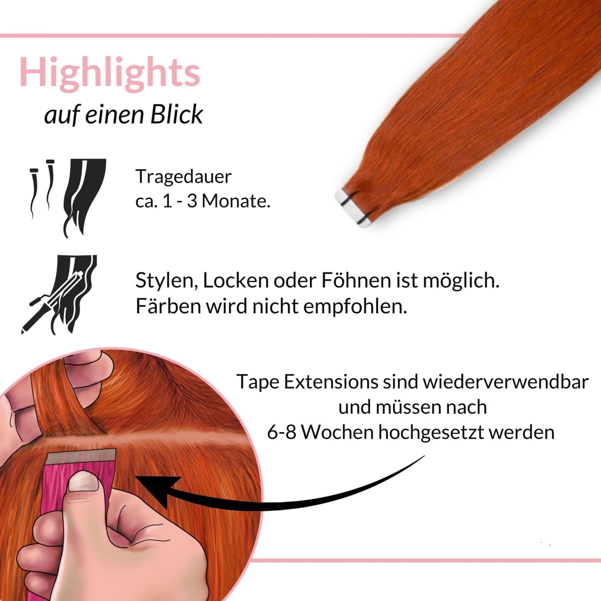 Tape Extensions glatt aus Echthaar - Hair2Heart