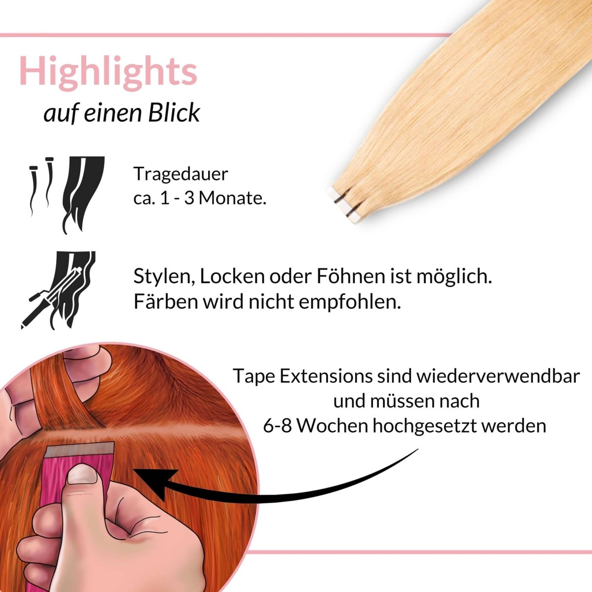 Tape Extensions glatt aus Echthaar - Hair2Heart