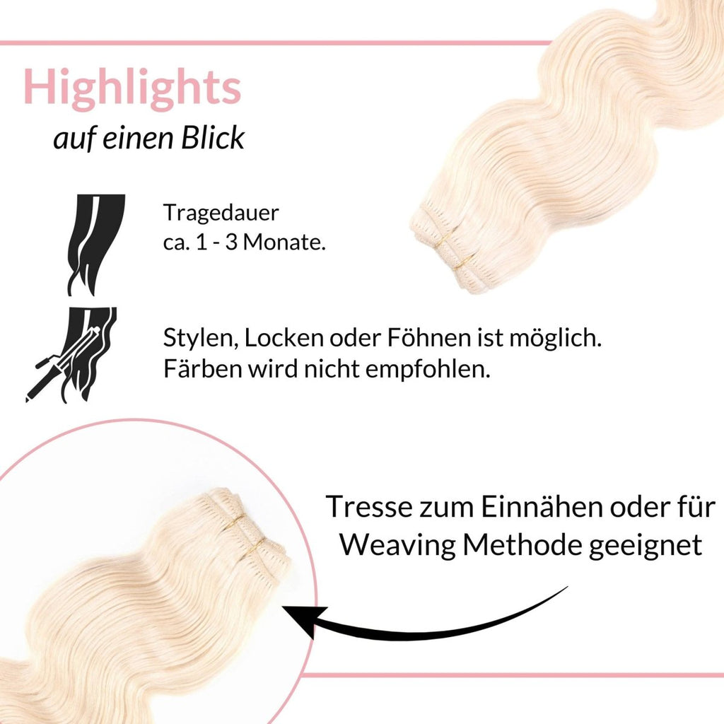 Gewellte Echthaartresse Weft Weaving - Hair2Heart