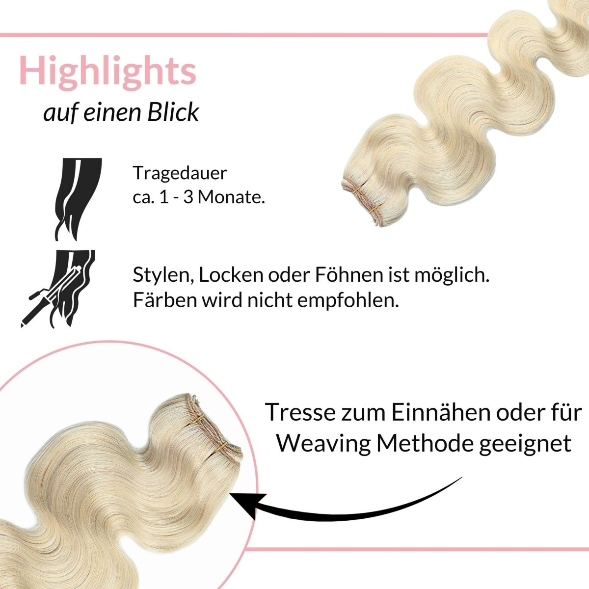Gewellte Echthaartresse Weft Weaving - Hair2Heart