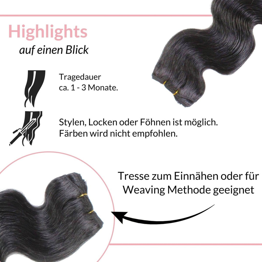 Gewellte Echthaartresse Weft Weaving - Hair2Heart