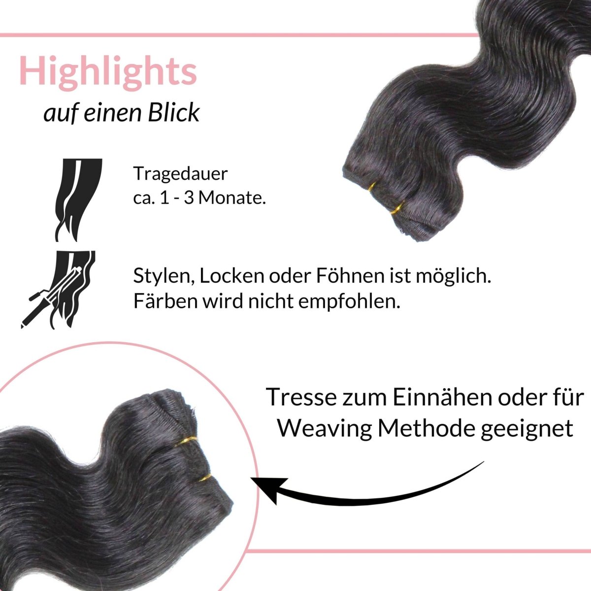 Gewellte Echthaartresse Weft Weaving - Hair2Heart