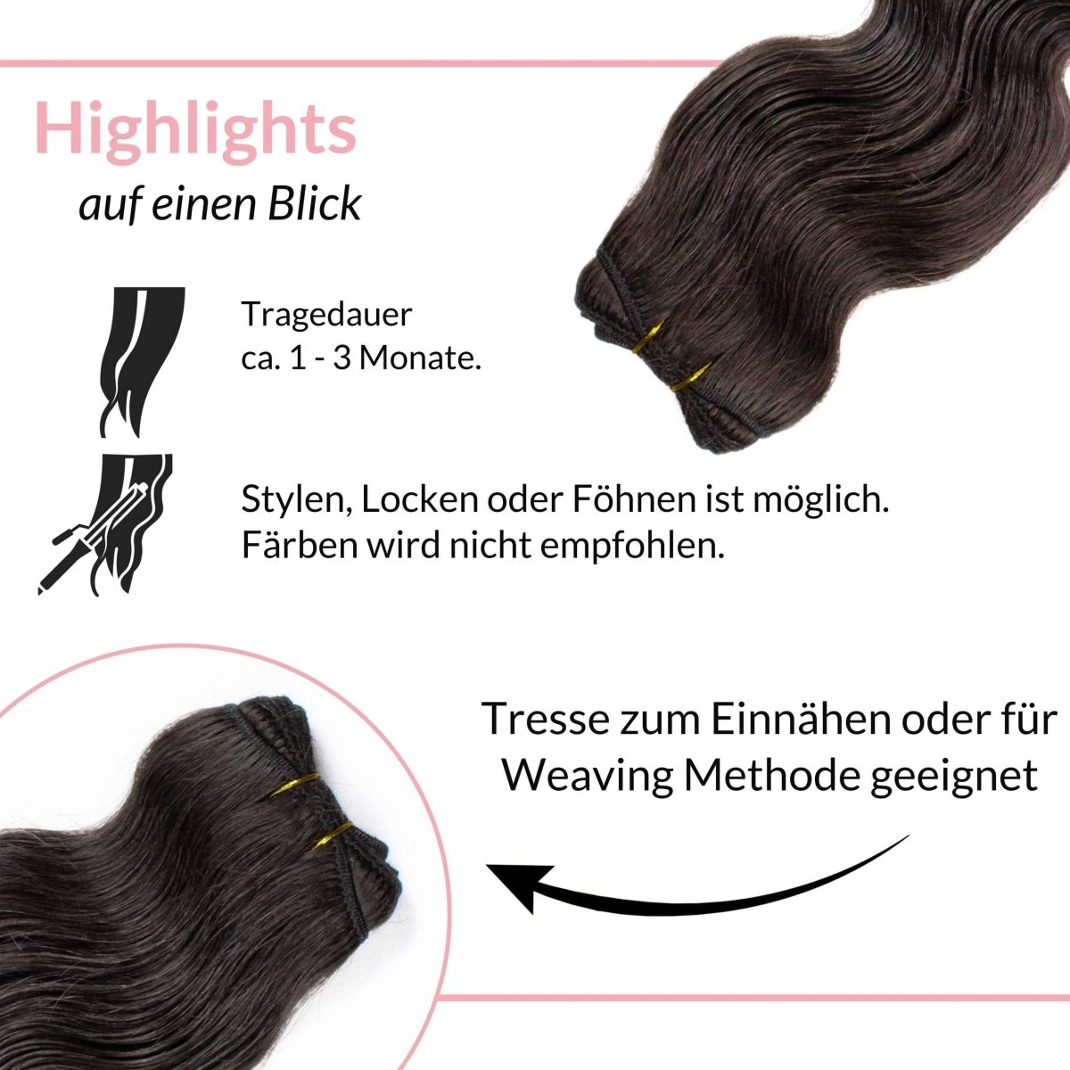Gewellte Echthaartresse Weft Weaving - Hair2Heart