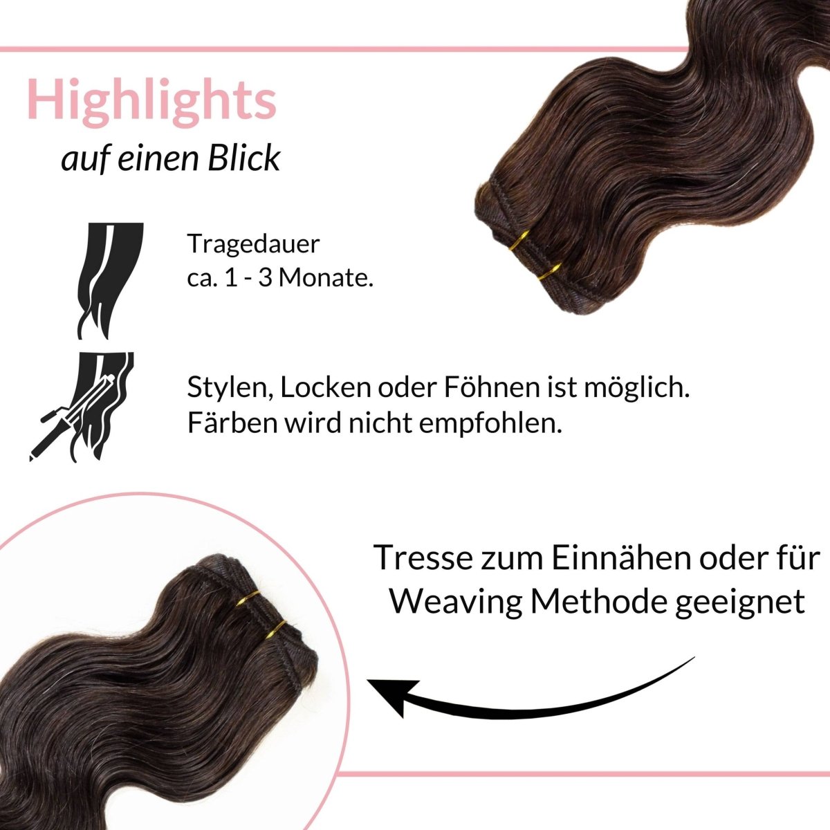 Gewellte Echthaartresse Weft Weaving - Hair2Heart