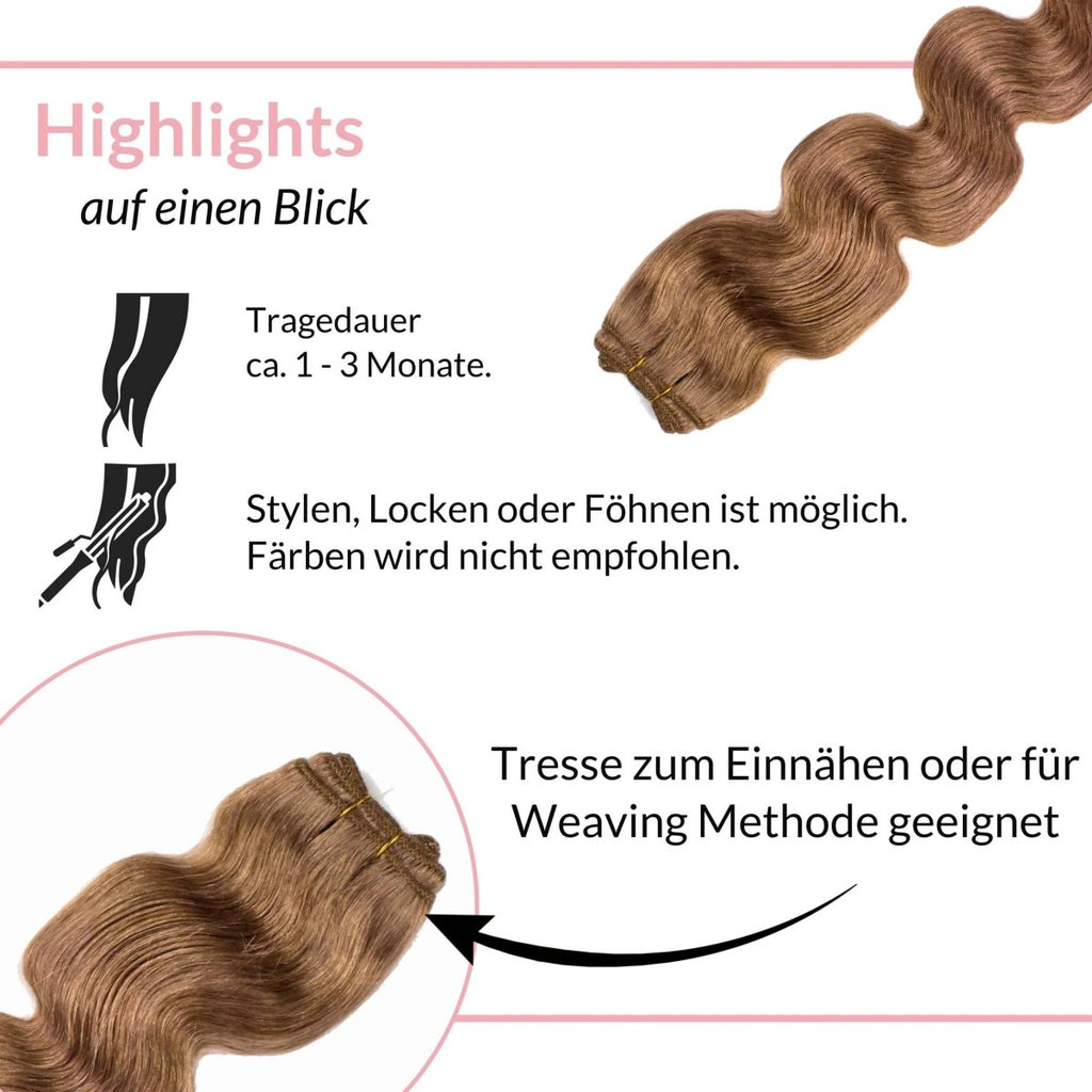 Gewellte Echthaartresse Weft Weaving - Hair2Heart