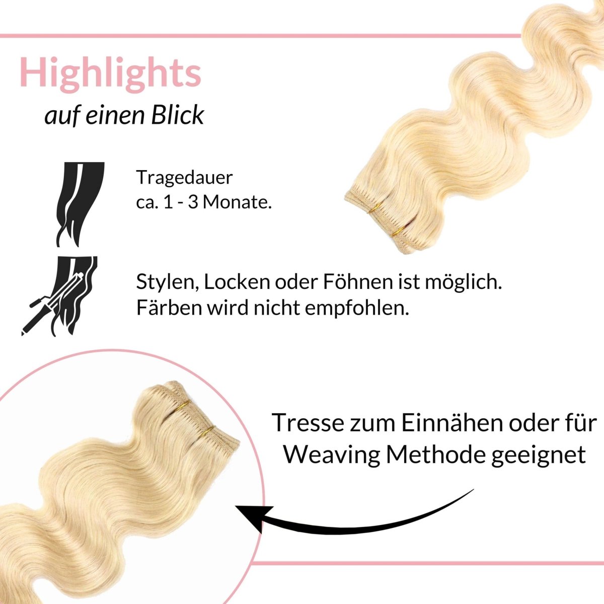 Gewellte Echthaartresse Weft Weaving - Hair2Heart