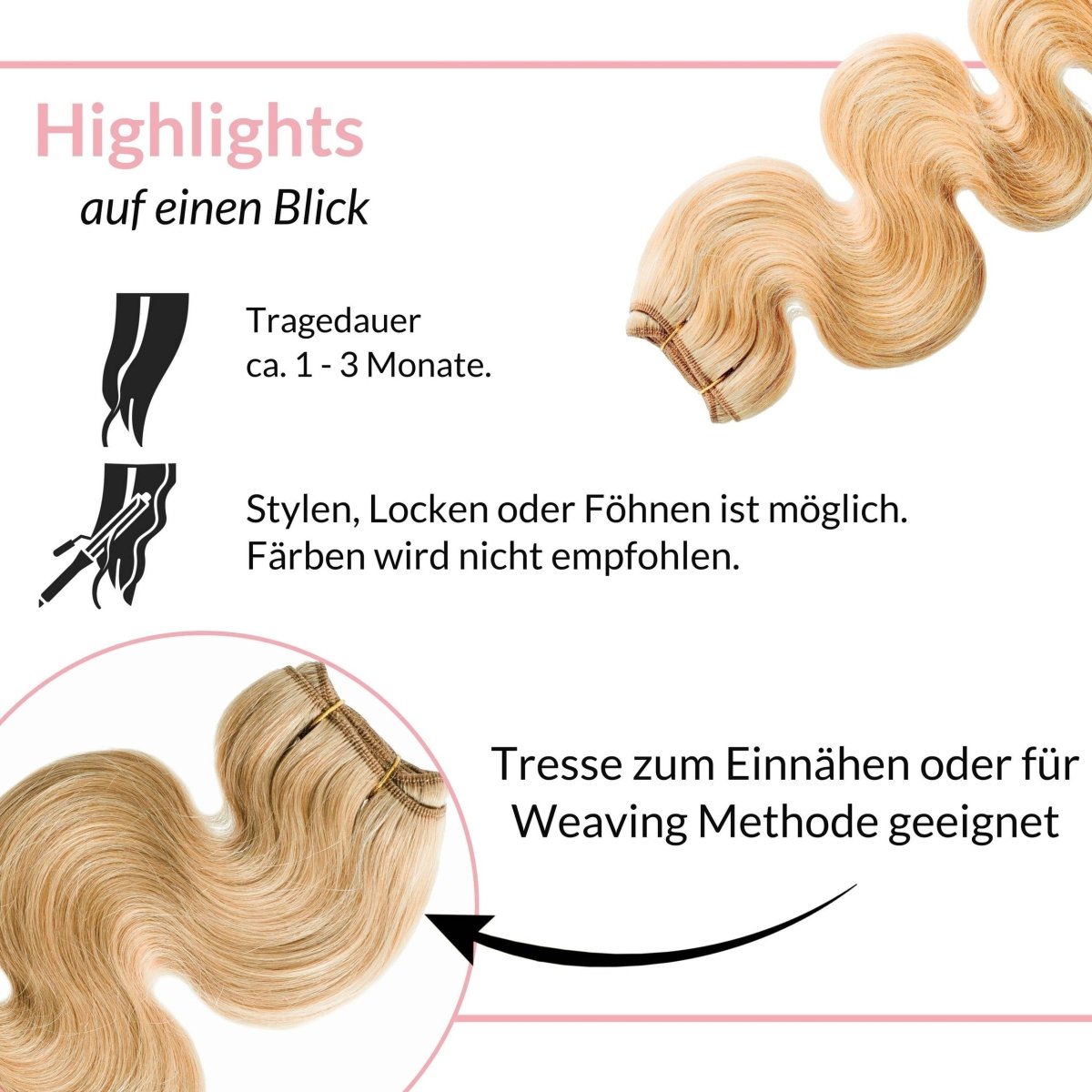 Gewellte Echthaartresse Weft Weaving - Hair2Heart