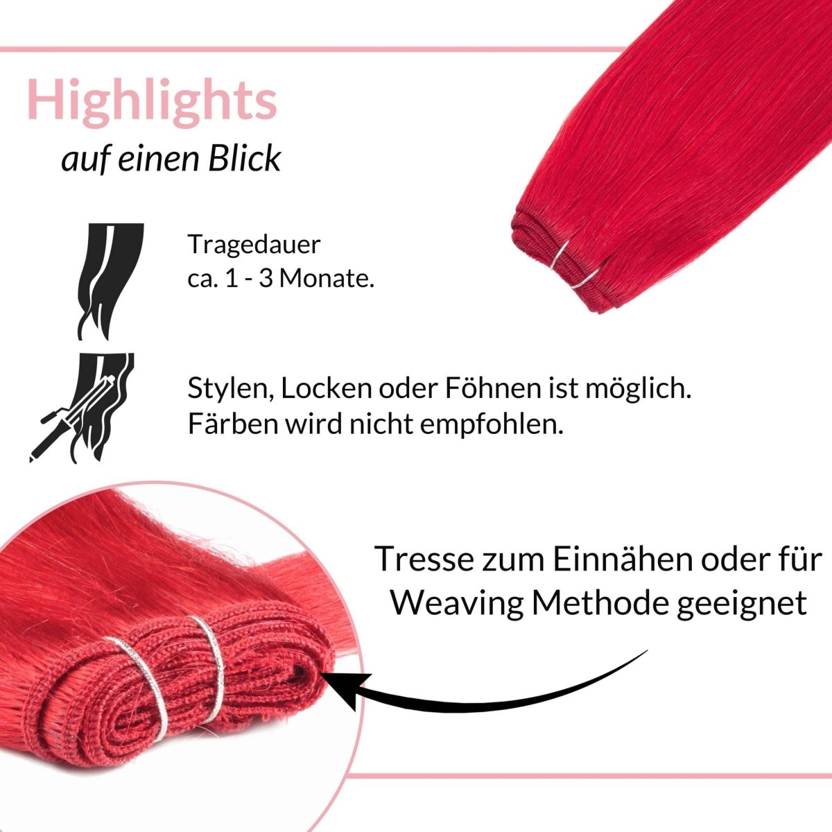 Glatte Echthaartresse Weft Weaving - Hair2Heart