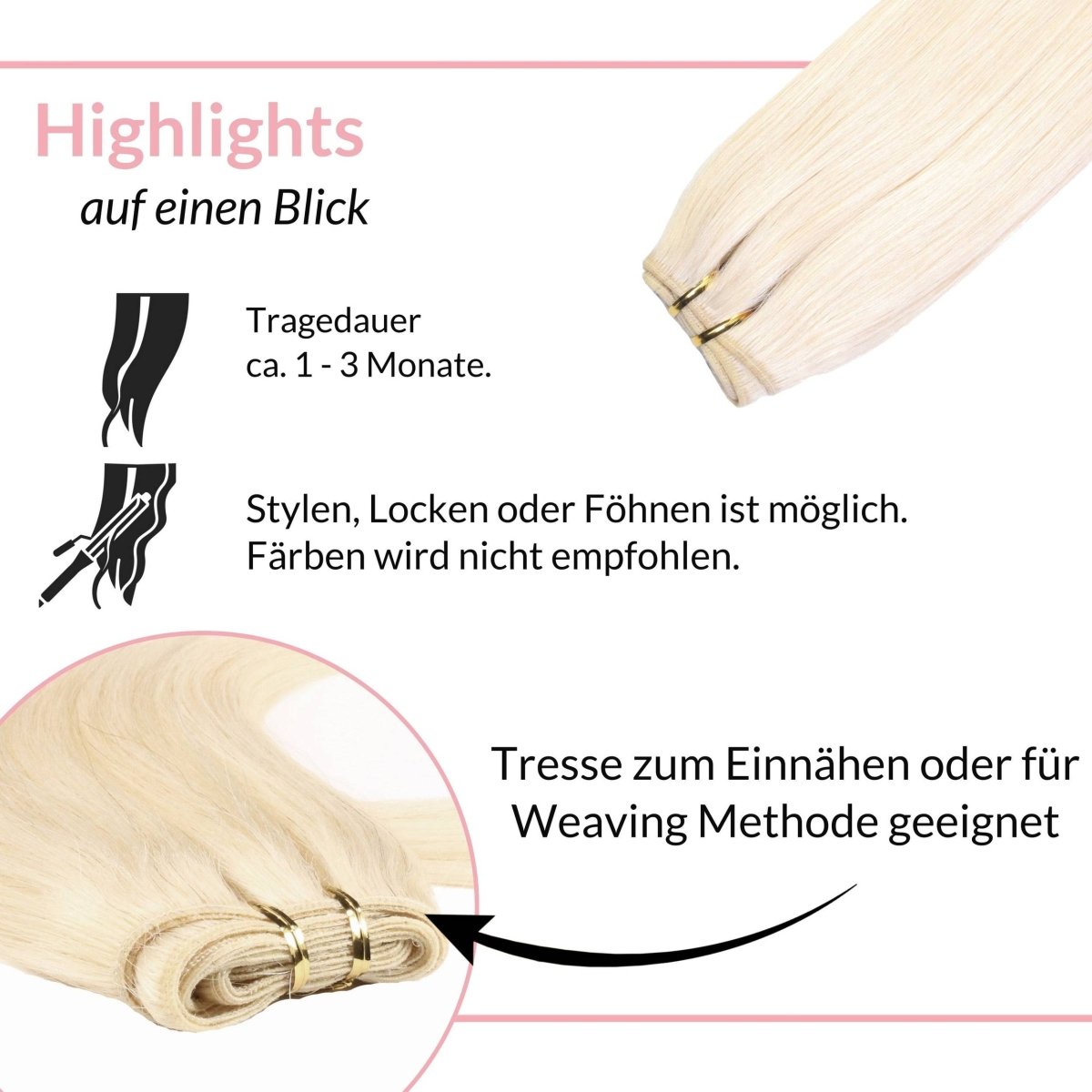 Glatte Echthaartresse Weft Weaving - Hair2Heart