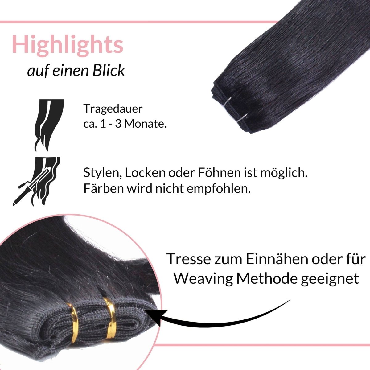 Glatte Echthaartresse Weft Weaving - Hair2Heart
