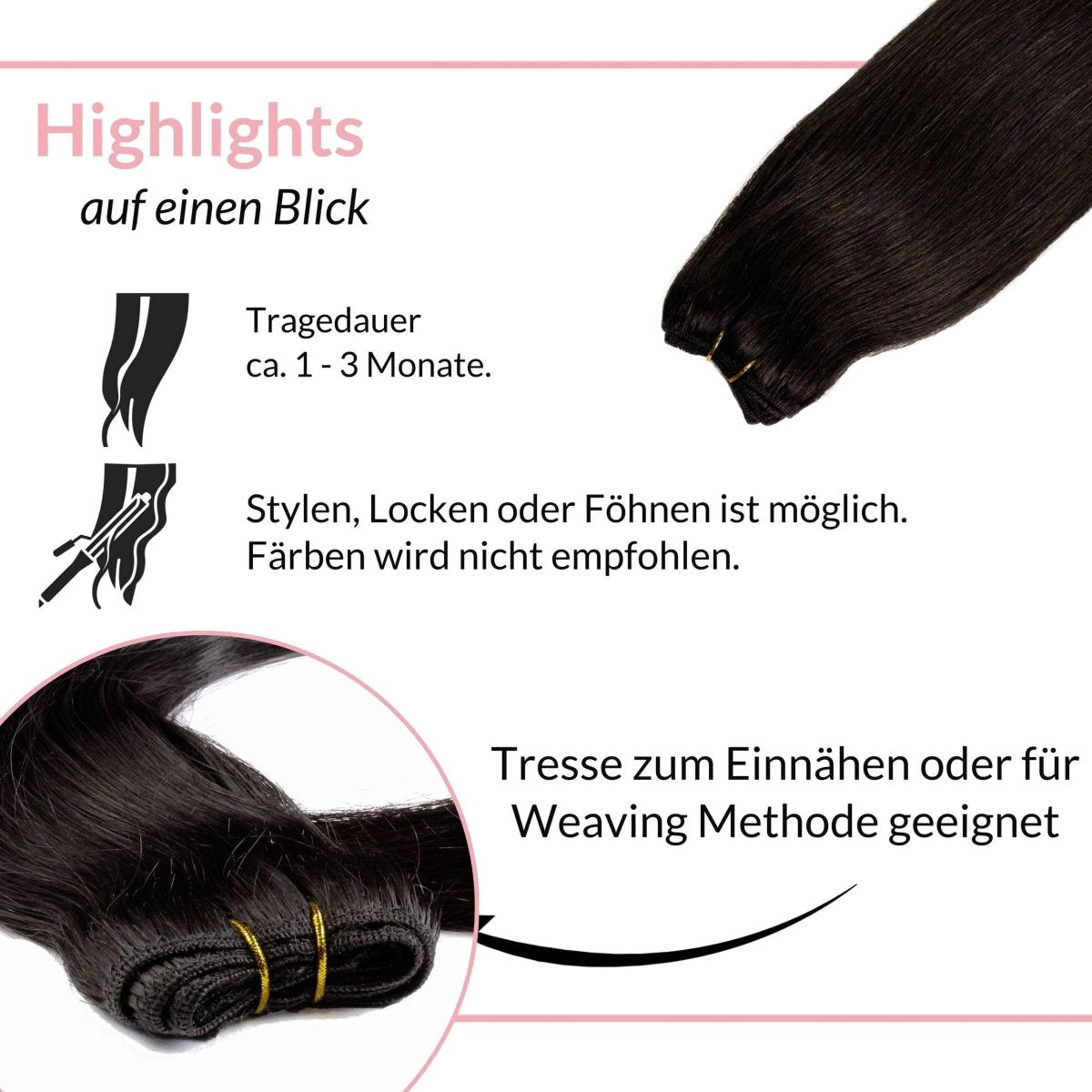 Glatte Echthaartresse Weft Weaving - Hair2Heart