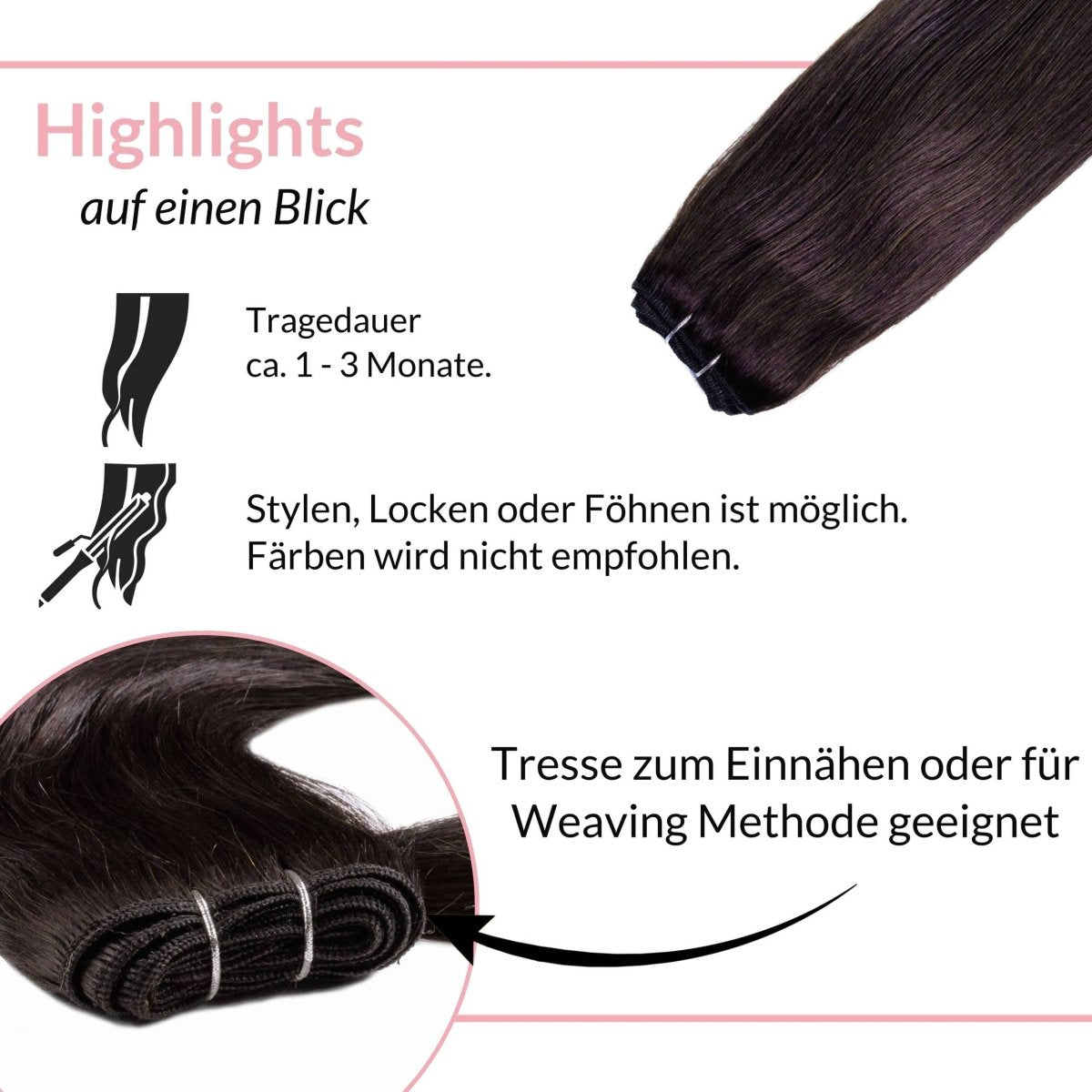 Glatte Echthaartresse Weft Weaving - Hair2Heart