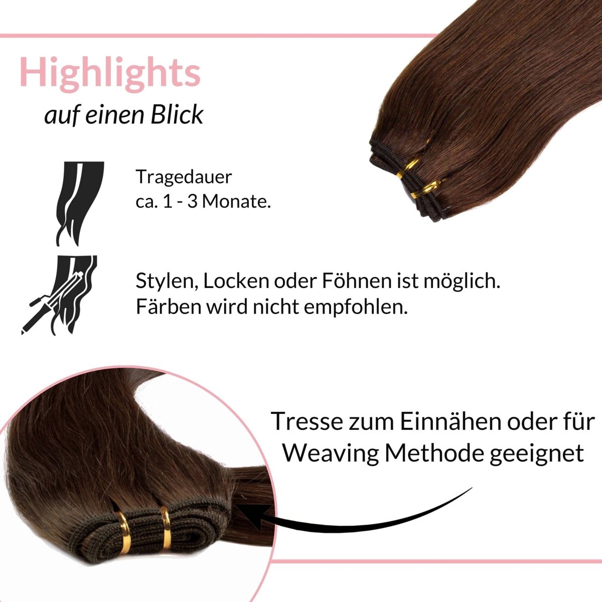 Glatte Echthaartresse Weft Weaving - Hair2Heart