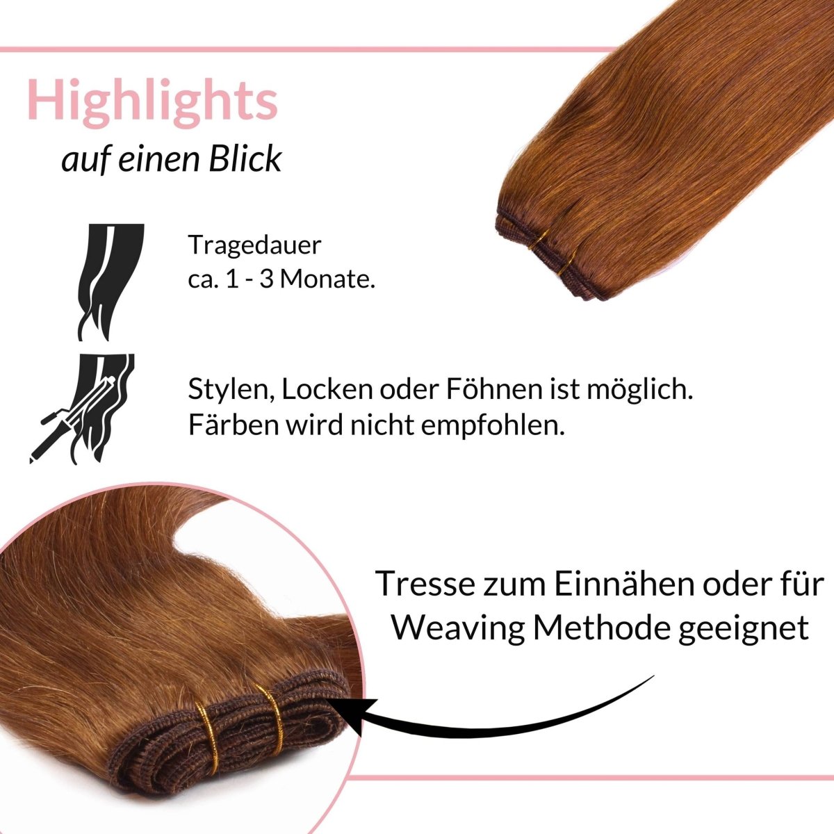 Glatte Echthaartresse Weft Weaving - Hair2Heart